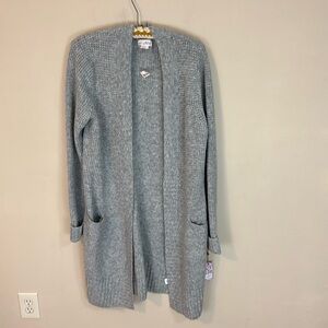 Shrinking Violet Gray Open Front Knit Cardigan Sweater Size L NWT